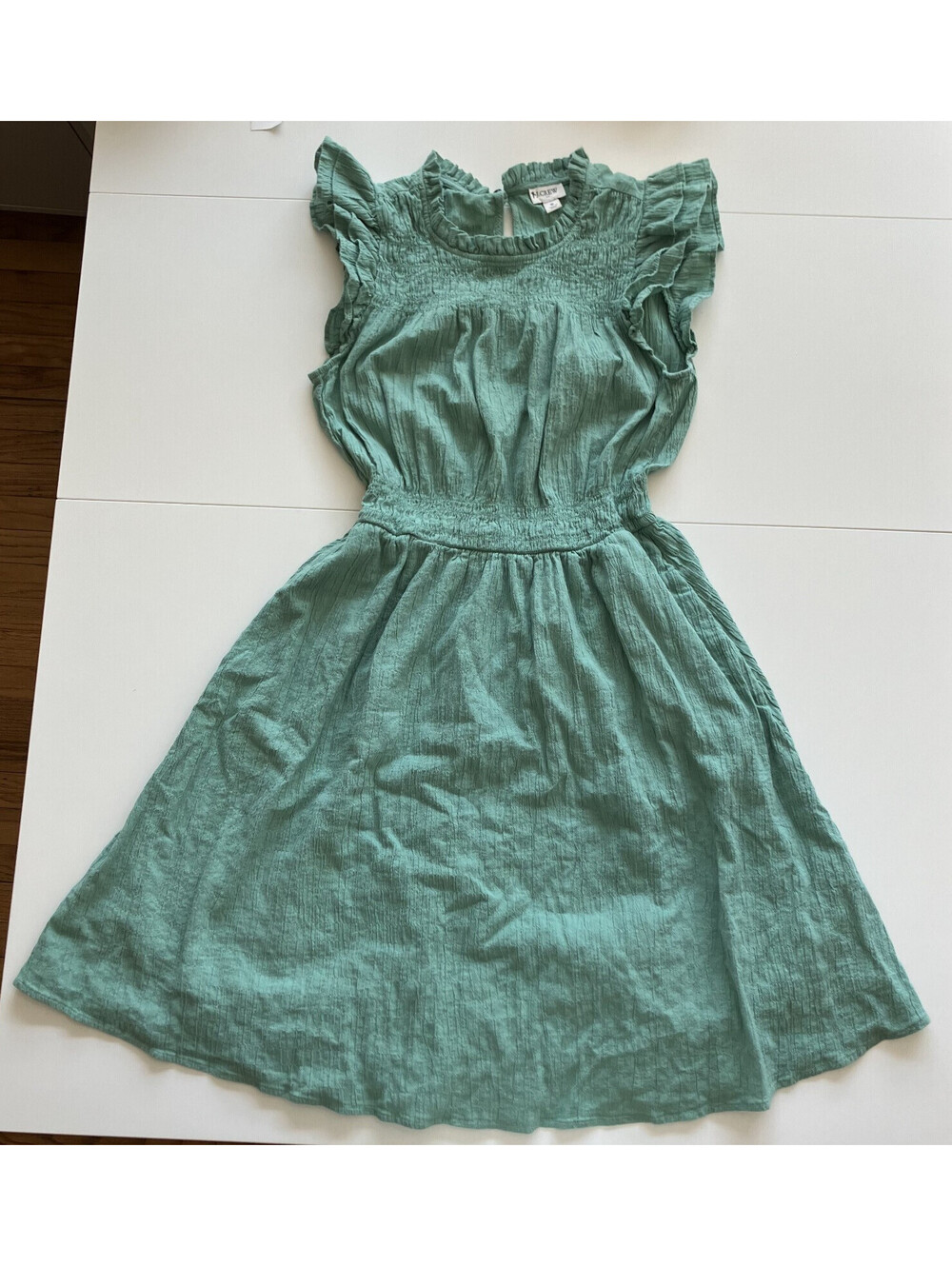 J Crew Frilly Gauzy Smocked Tank Dress Cotton Mint Prairie Cottage Romantic Sz S